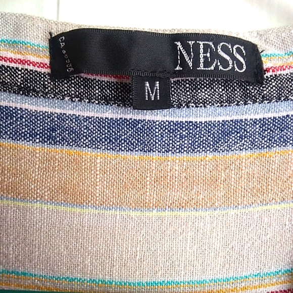 Ness Linen Multicolored Striped Shirt with Buttons and 3/4 Sleeves - Picture 3 of 11